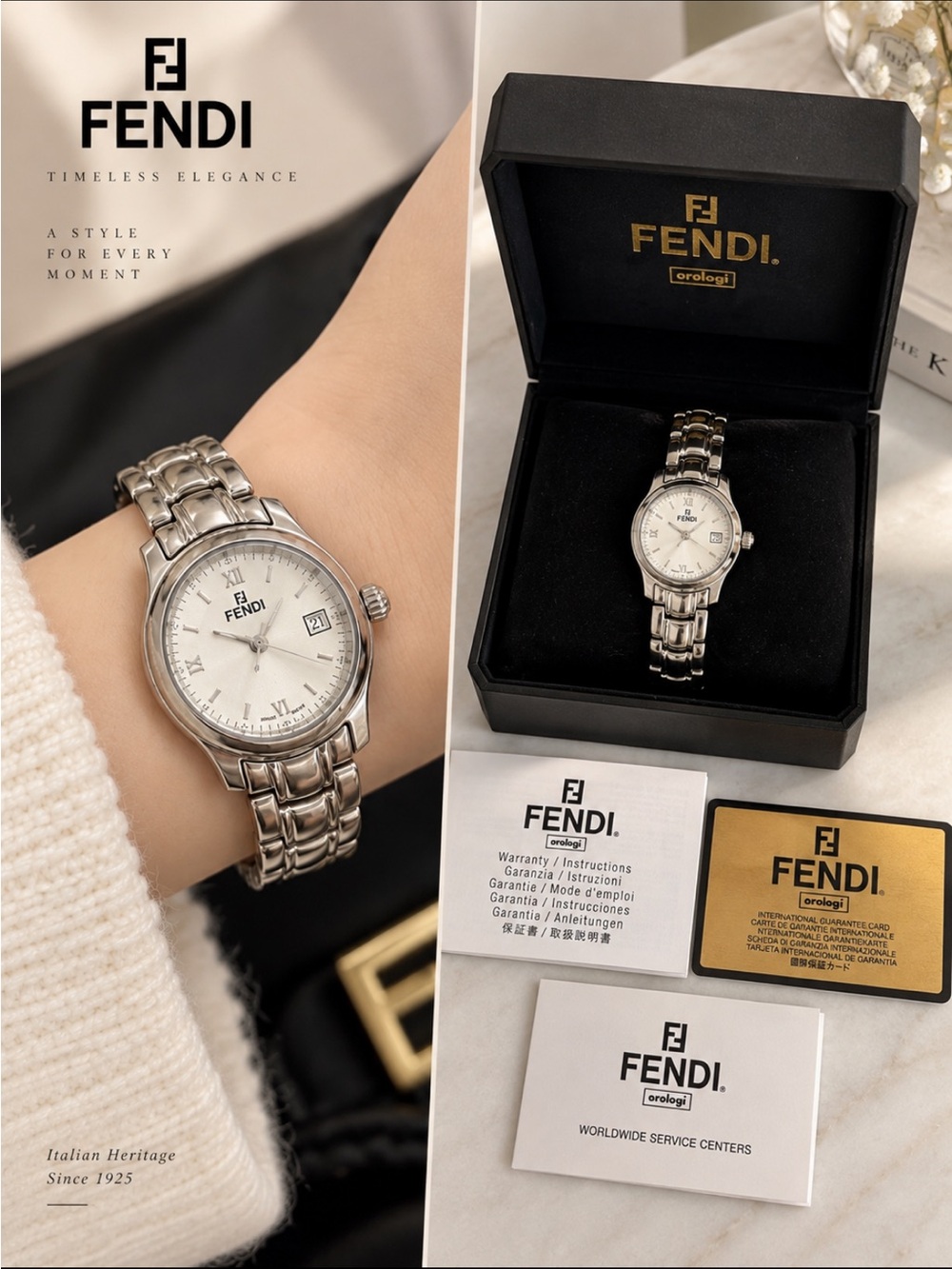 Fendi Silver Stainless Steel Women's Watch with Bracelet Band 210L Swiss made